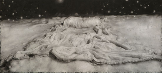 Tracy Templeton Exhibitions (Quietly in Snow (2016, 22x42", Digital Etching Monotype))